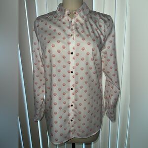 Chico’s Button Down Top Size 2 (L/12) Shell Print Gold Buttons Roll Tab Sleeves